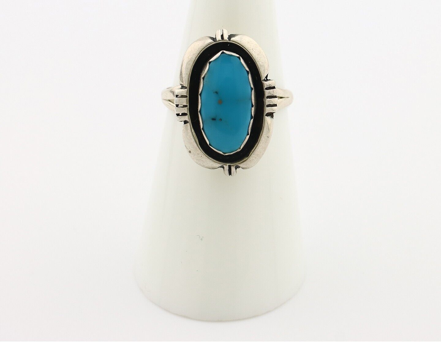 Navajo Ring 925 Silver Blue Gem Turquoise Native American Artist C.80's