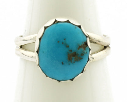 Navajo Ring .925 Silver Sleeping Beauty Turquoise Native American Artist C.1980s