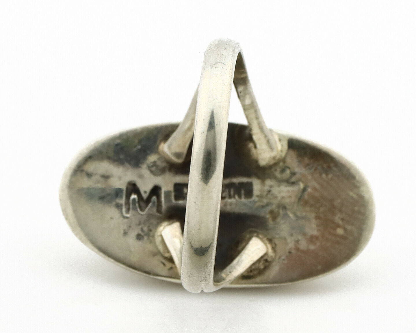 Navajo Shadow Box Ring .925 Silver Kingman Turquoise Signed M Montoya C80s