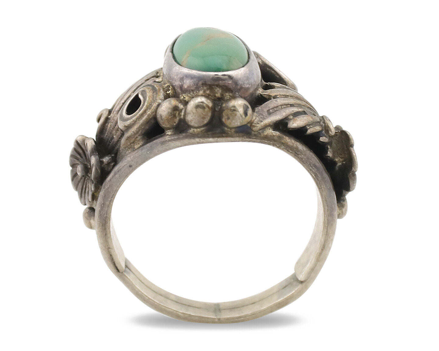 Navajo Ring .925 Silver Green Turquoise Native American Artist C.1980's