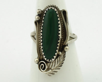 Navajo Ring 925 Silver Natural Green Malachite Signed Justin Morris C.80's