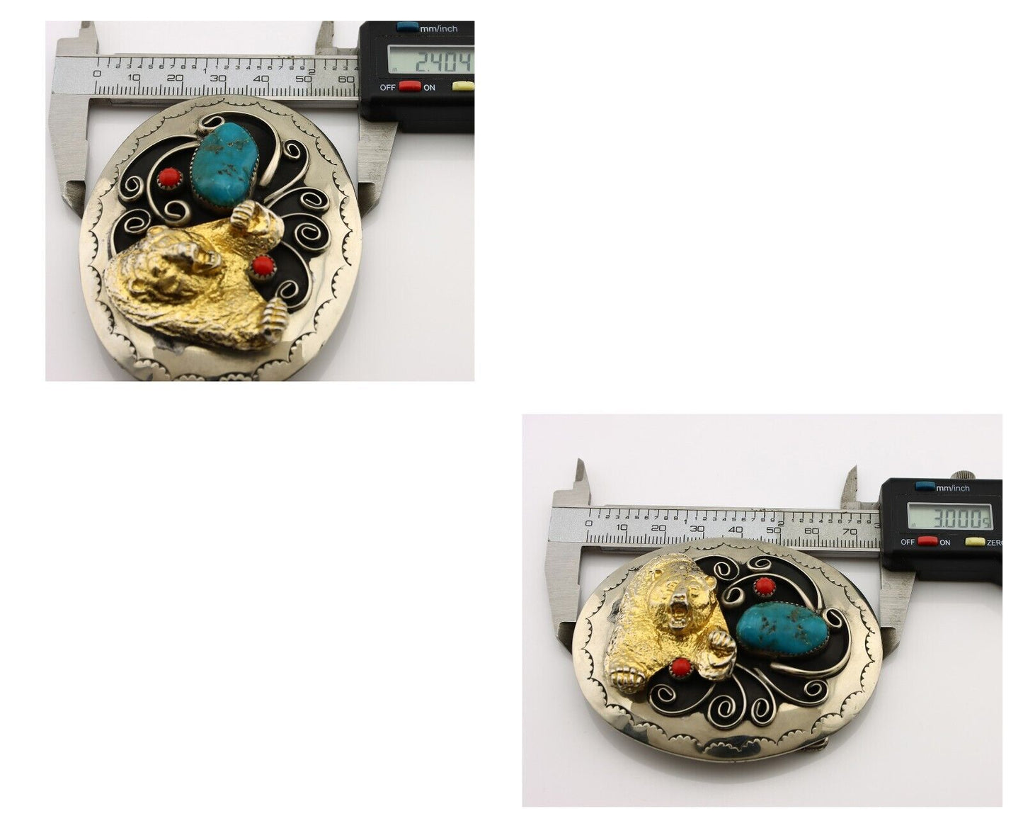 Navajo Eagle Head Belt Buckle .999 Nickle Turquoise & Coral Native Artist C80s