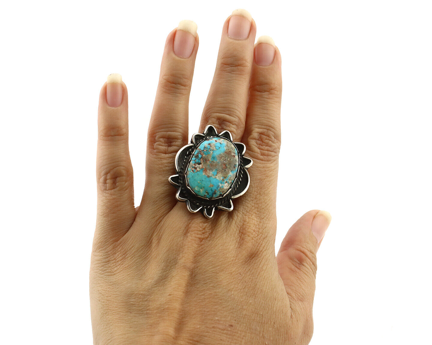 Navajo Ring 925 Silver Blue Turquoise Native American Artist C.1980's