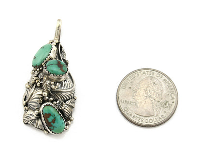 Navajo Pendant .925 Silver Kingman Turquoise Signed Artist Tom Willeto C.80's