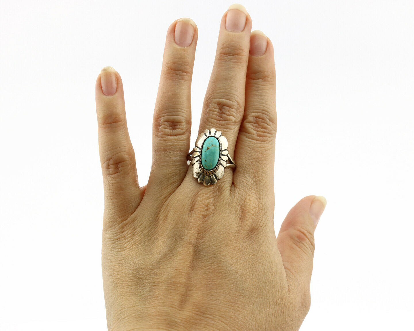 Navajo Ring .925 Silver Arizona Turquoise Signed M Montoya C.80's