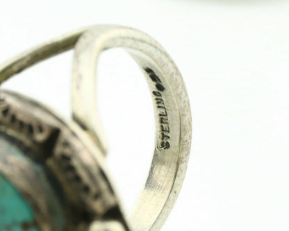 Navajo Ring .925 Silver Kingman Turquoise Artist Signed Gecko C.1980's
