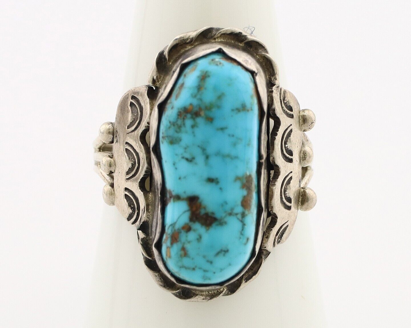 Navajo Ring 925 Silver Blue Gem Turquoise Artist Signed Tony Guerro C.80's