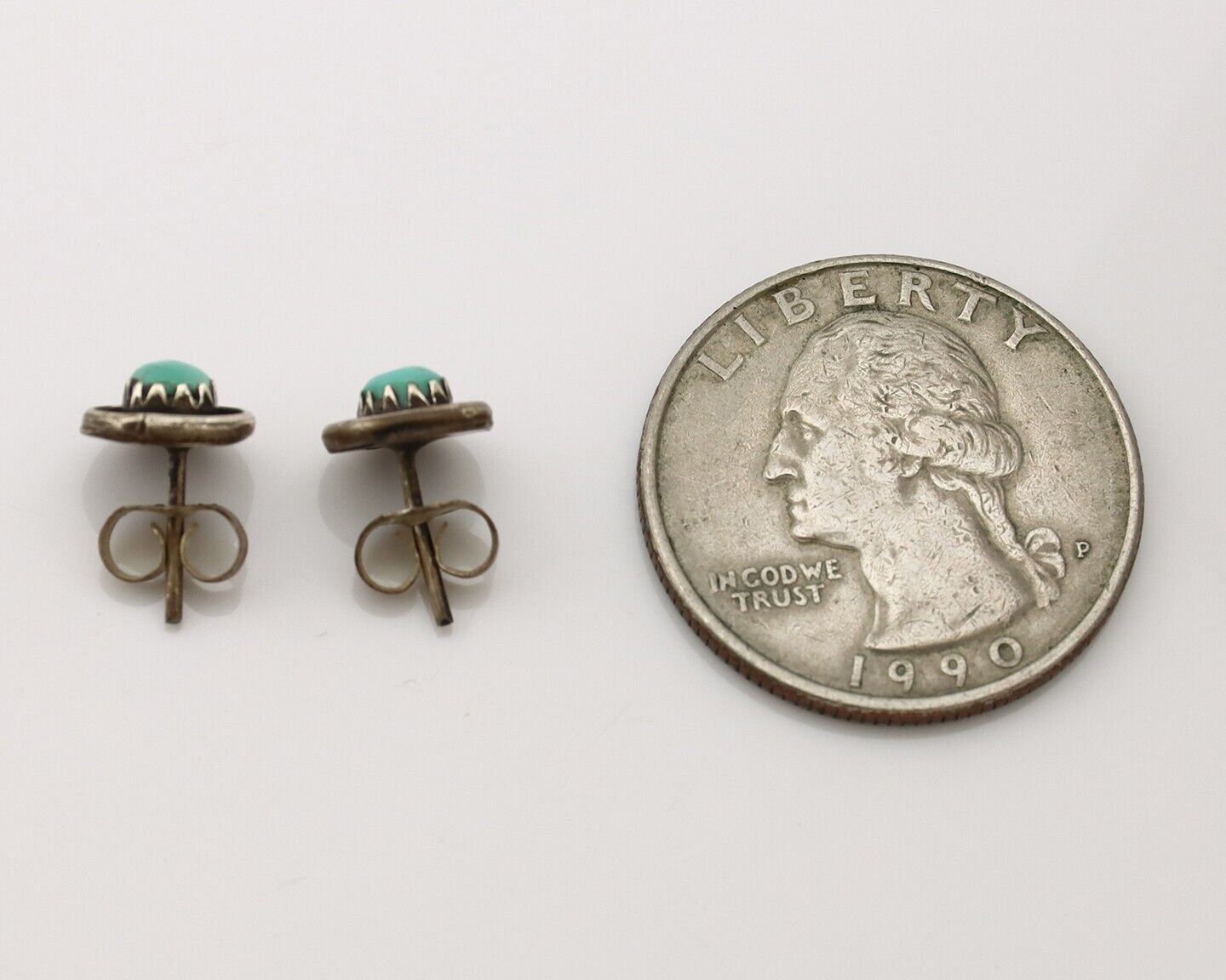 Zuni Earrings 925 Silver Natural Kingman Turquoise Native American Artist C.80's