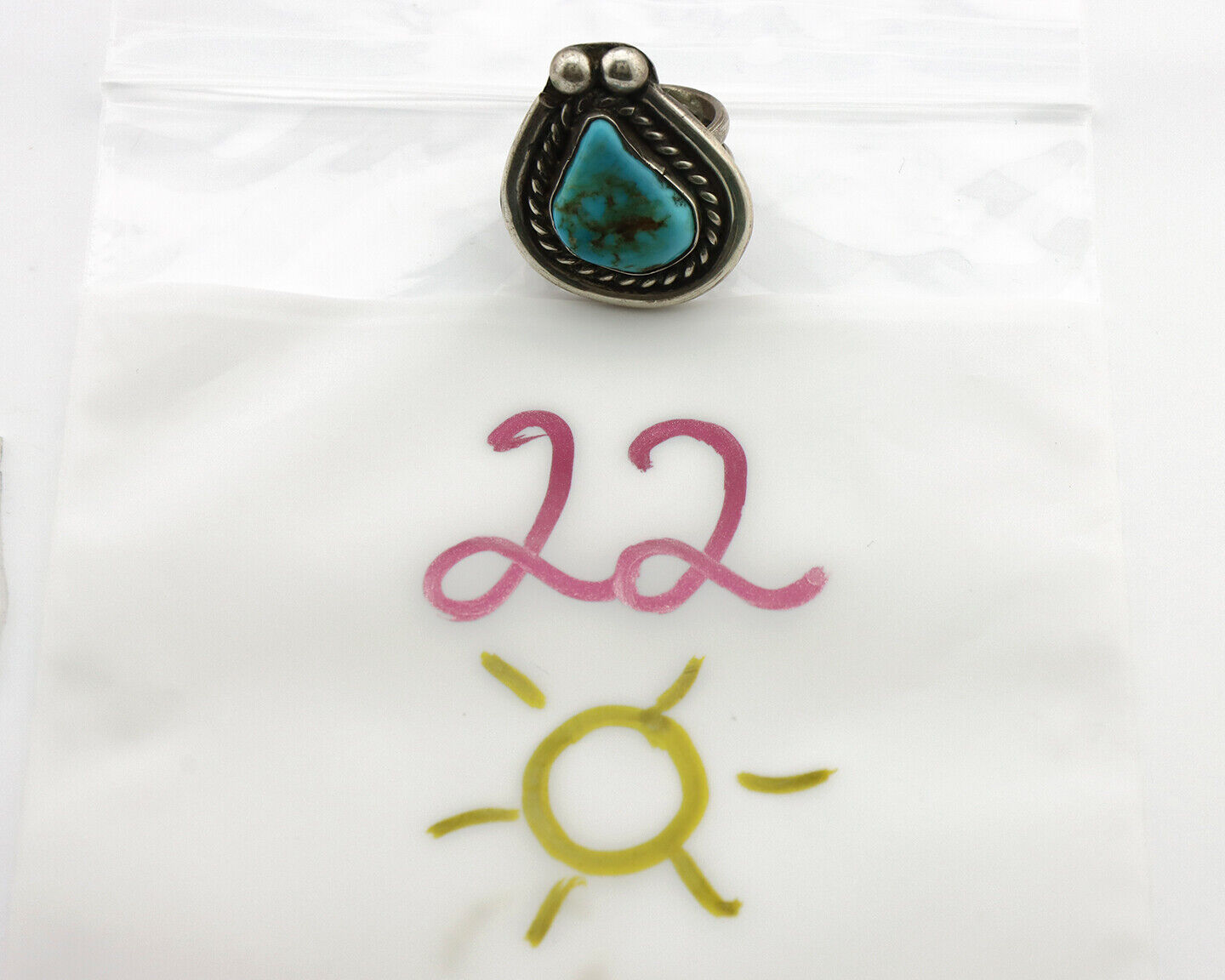 Navajo Ring 925 Silver Natural Blue Turquoise Native American Artist C.1980's