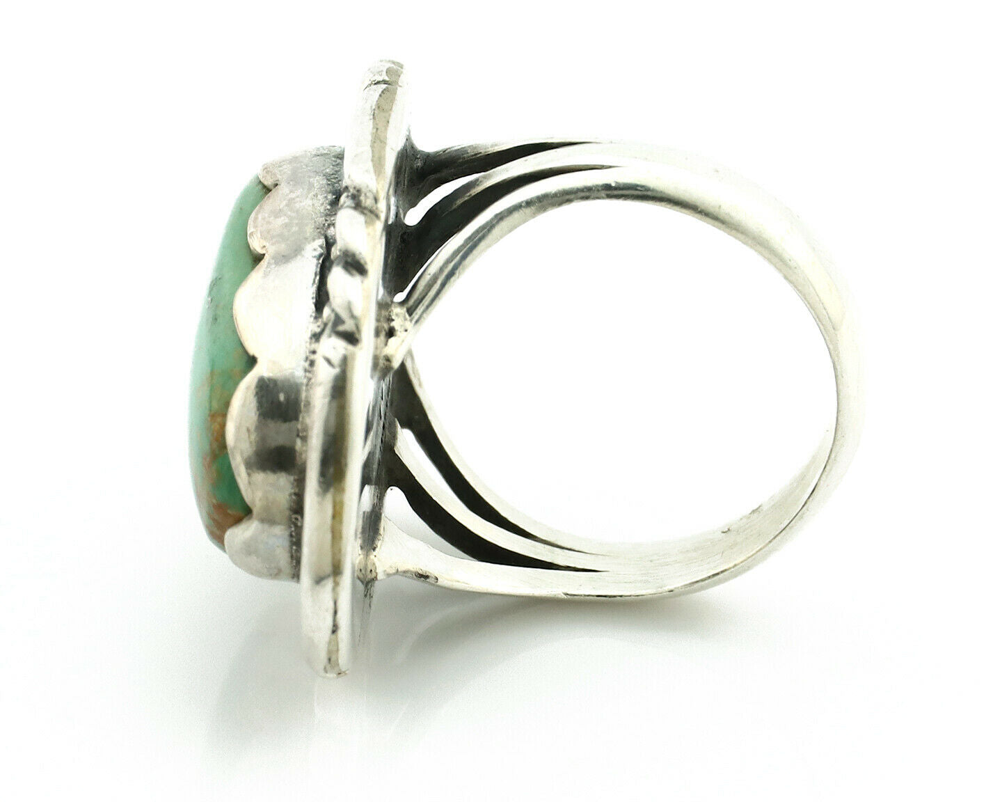 Navajo Ring .925 Silver Natural Uncolored Green Turquoise Signed Apache C.80's