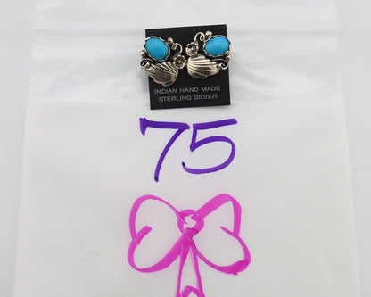 Navajo Earrings 925 Silver Sleeping Beauty Turquoise Native American C.80's