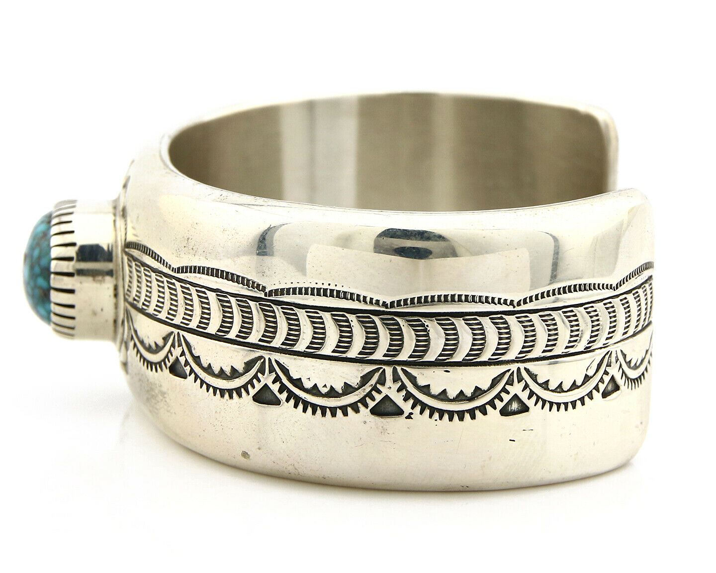 Navajo Bracelet .925 Silver Lone Mtn Turquoise Signed Peace Pipe C.80's