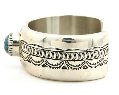 Navajo Bracelet .925 Silver Lone Mtn Turquoise Signed Peace Pipe C.80's