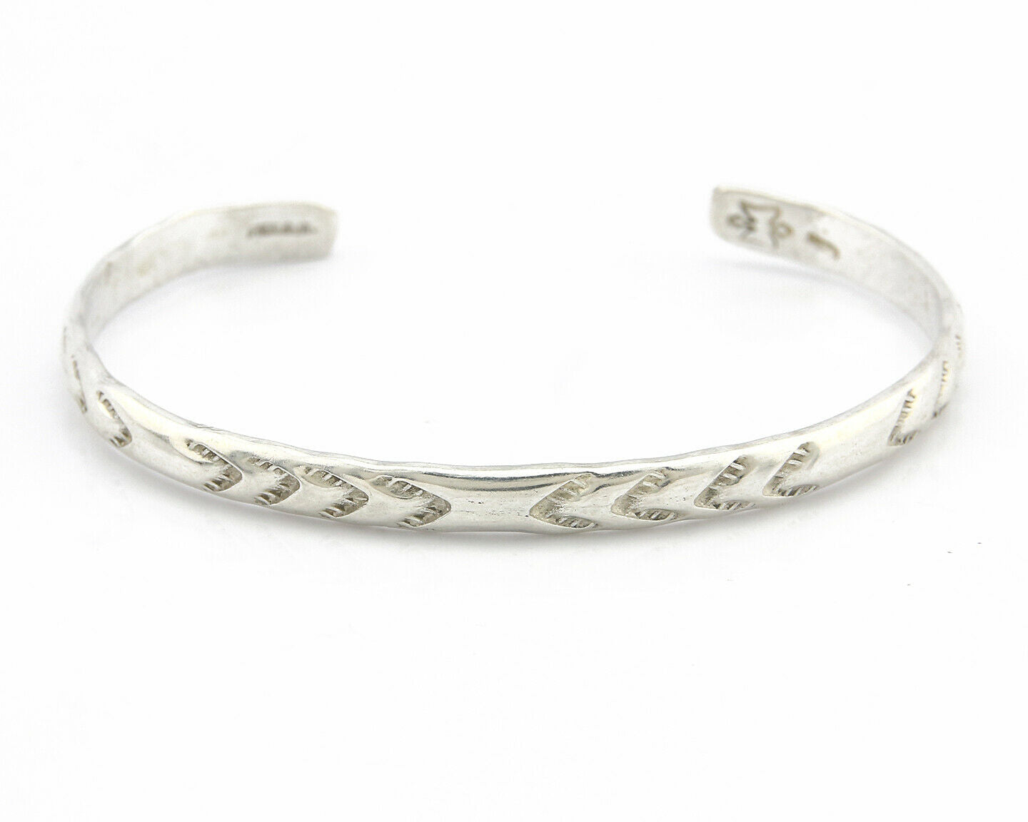 Navajo Bracelet .925 Silver Hand Stamped Arrow Head Artist I Montoya C.80's