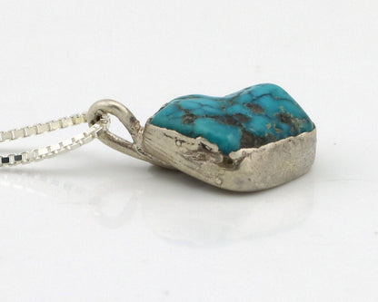 Navajo Handmade Necklace 925 Silver Blue Turquoise Native Artist C.80's