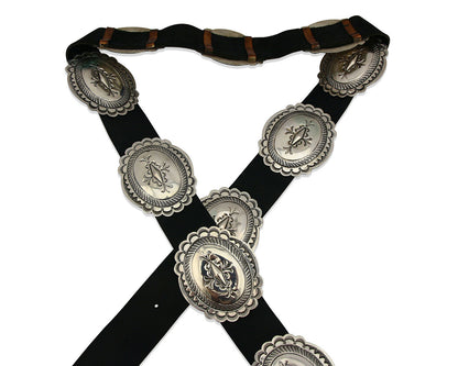 Navajo Concho Belt .925 Silver Hand Stamped Artist J Blackgoat C.80's