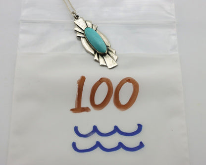 Navajo Handmade Necklace 925 Silver Natural Blue Turquoise Native Artist C.80's