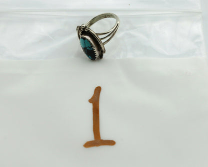 Navajo Ring .925 Silver Spiderweb Turquoise Artist Signed Fire C.1980's