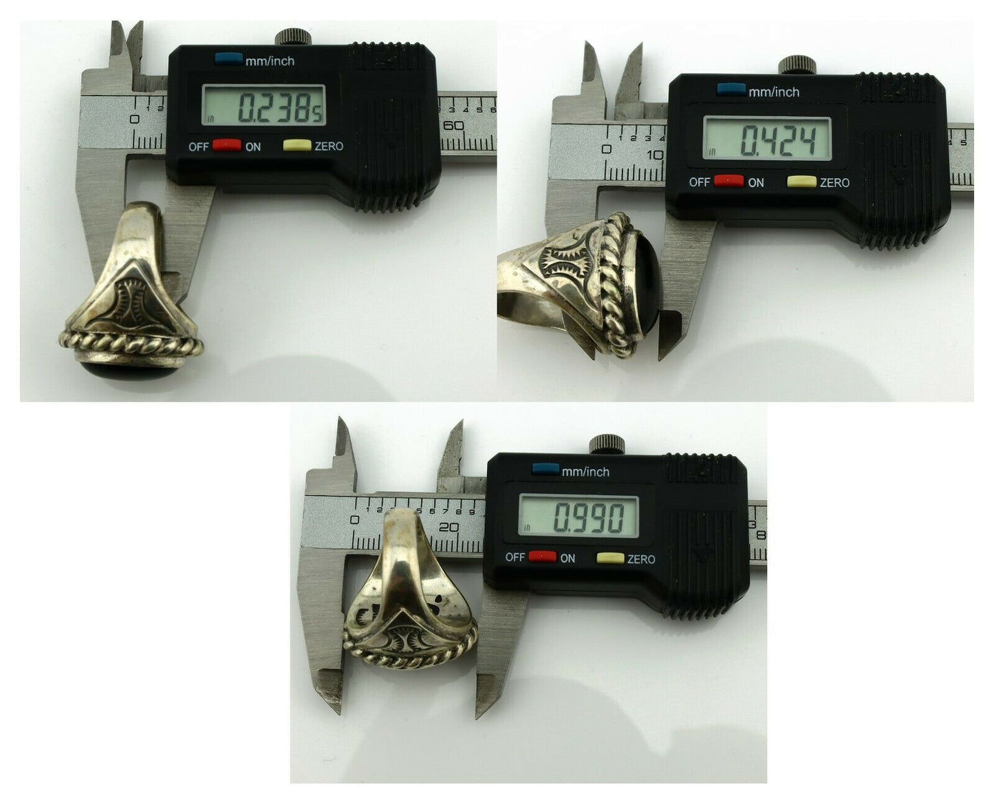 Navajo Ring .925 Silver Onyx Artist Signed Apache Manufacturing C.80's