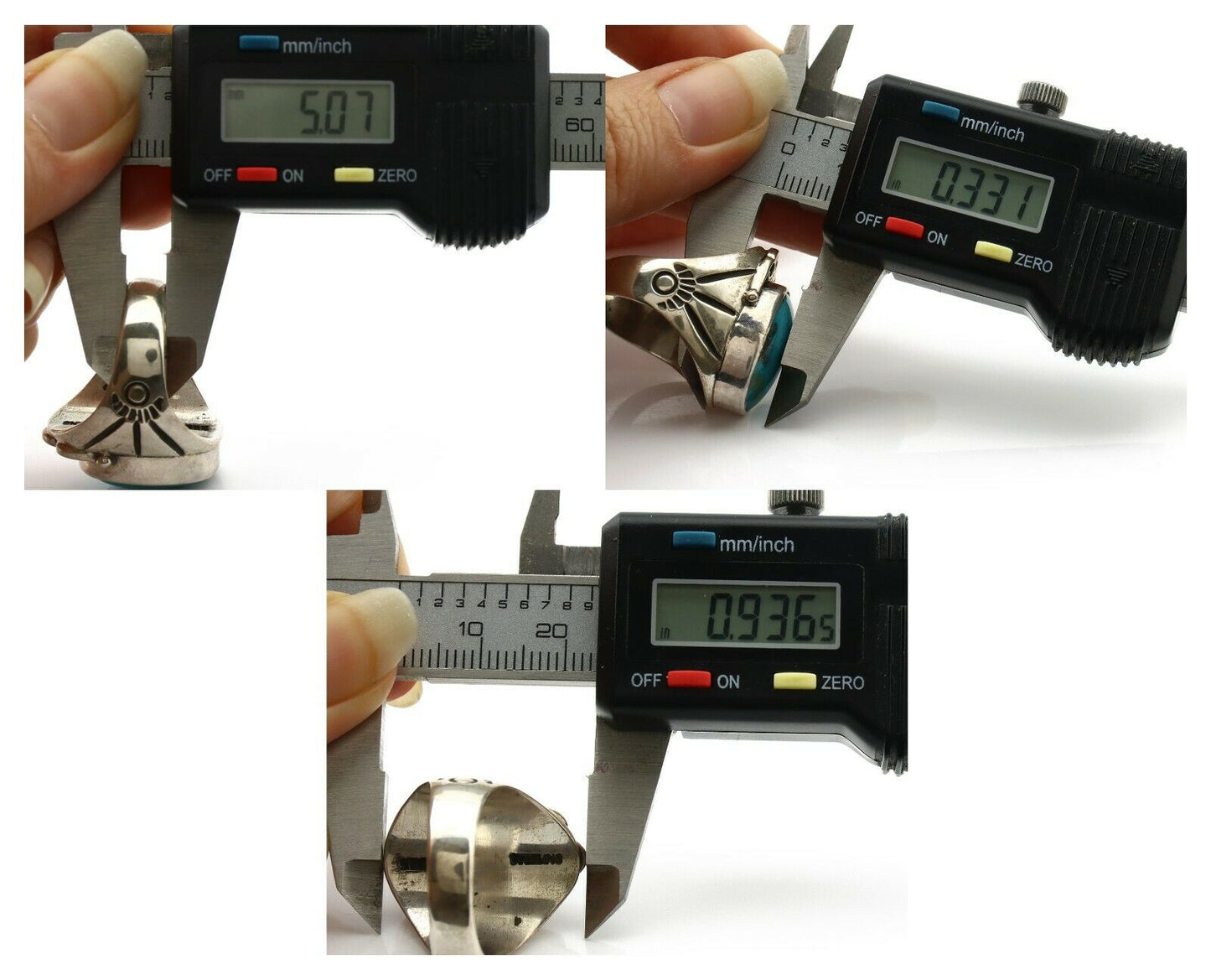 Navajo Ring .925 Silver Turquoise Mountain Native American Artist C.80's