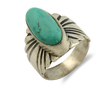 Navajo Ring .925 Silver Kingman Turquoise Artist Signed Apache C.80's