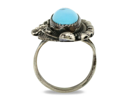 Navajo Ring .925 Silver Natural Blue Turquoise Artist Signed SC C.80's