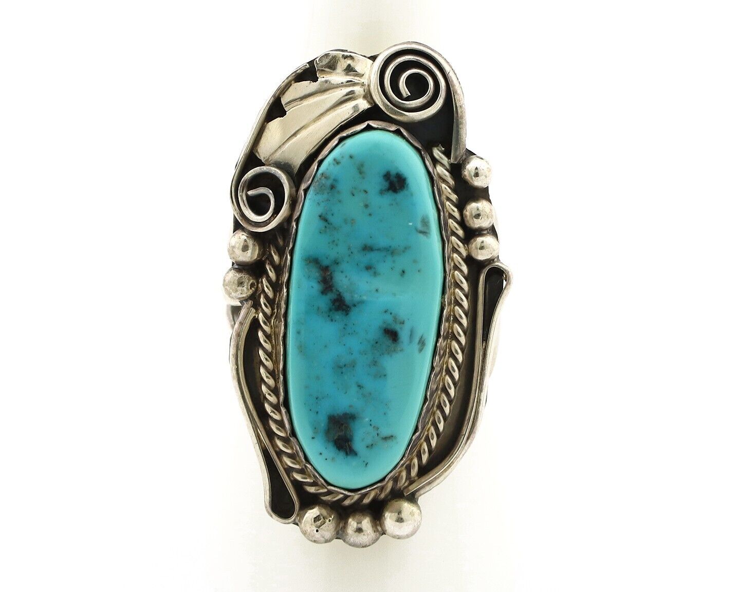 Navajo Inlay Band Ring 925 Silver Sleeping B Turquoise Signed Justin Morris C80s