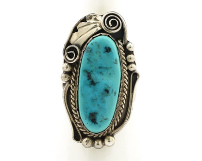 Navajo Inlay Band Ring 925 Silver Sleeping B Turquoise Signed Justin Morris C80s