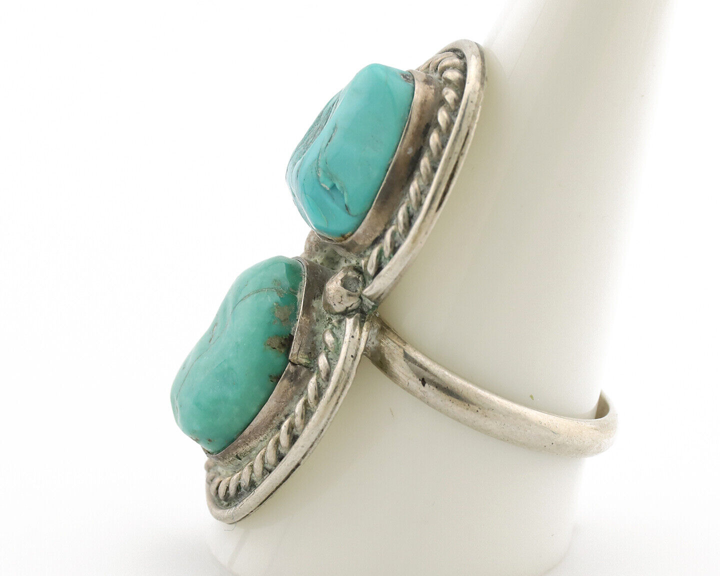 Navajo Ring .925 Silver Globe Turquoise Native American Artist C.1980's
