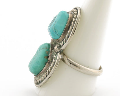 Navajo Ring .925 Silver Globe Turquoise Native American Artist C.1980's