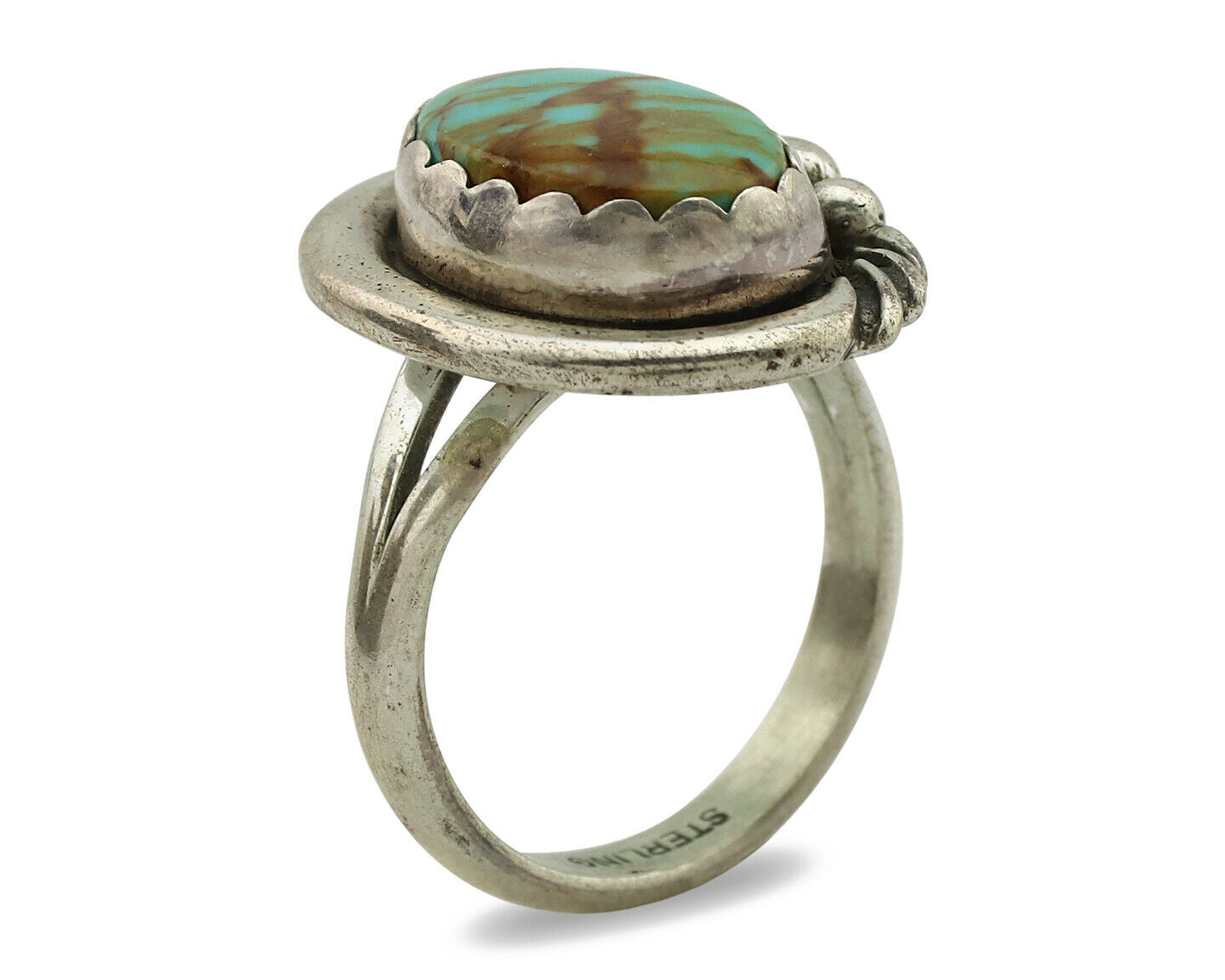 Navajo Ring .925 Silver Kingman Turquoise Native American Artist C.1980's