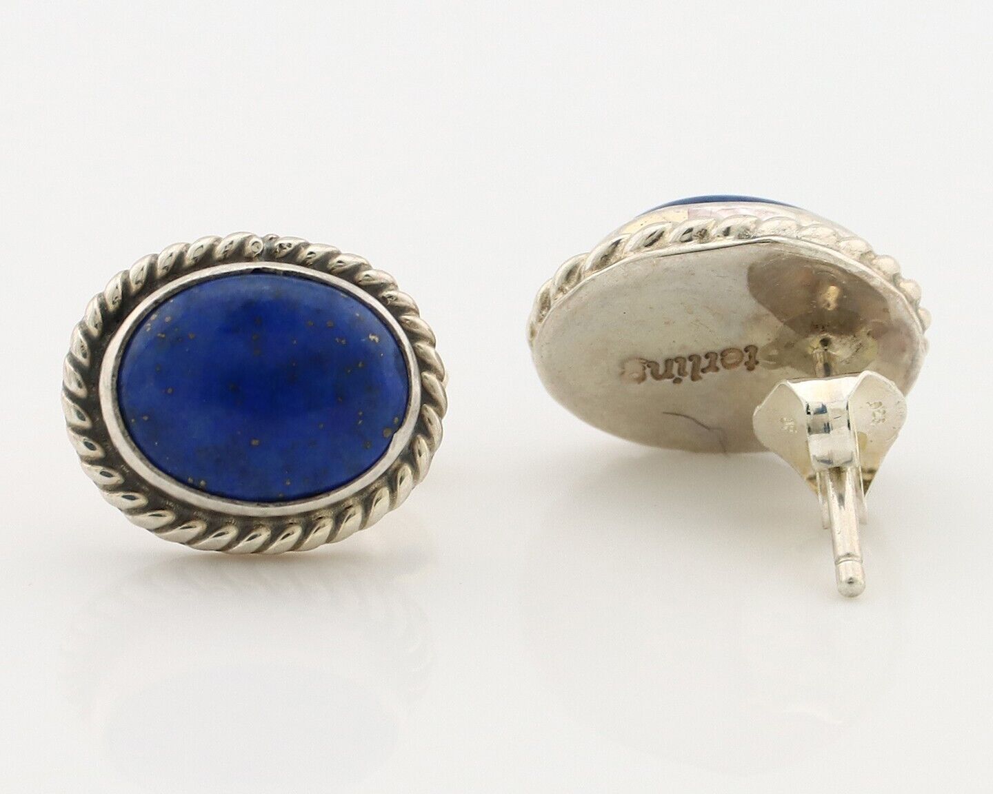 Navajo Earrings 925 Silver Natural Mined Lapis Native American Artist C80s