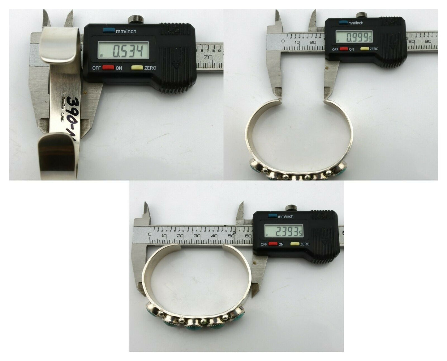 Navajo Bracelet .925 Silver Gem Grade Blue Green Turquoise C Jones Artist C.80's