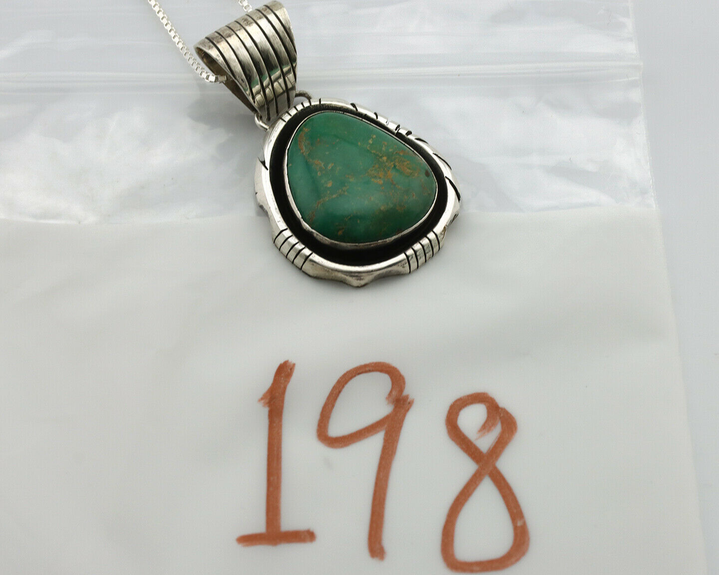 Navajo Pendant .925 Silver Manassas Turquoise Signed FT C.80's