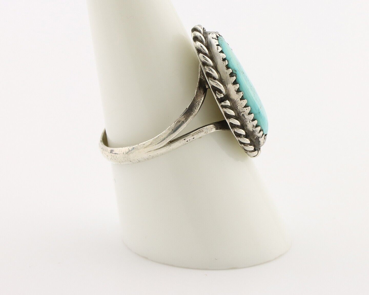 Navajo Handmade Ring 925 Silver Kingman Turquoise Artist Signed MC C.80's