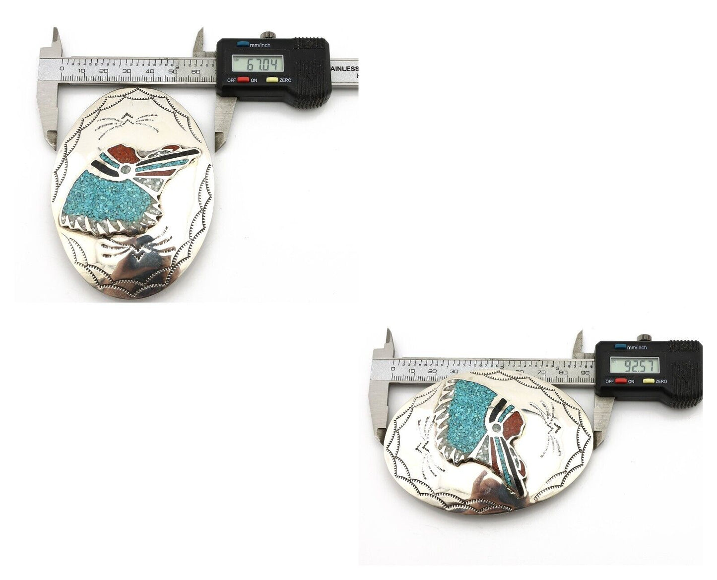 Navajo Belt Buckle 925 Silver Handmade Chip Inlay Artist Signed CP C.80s