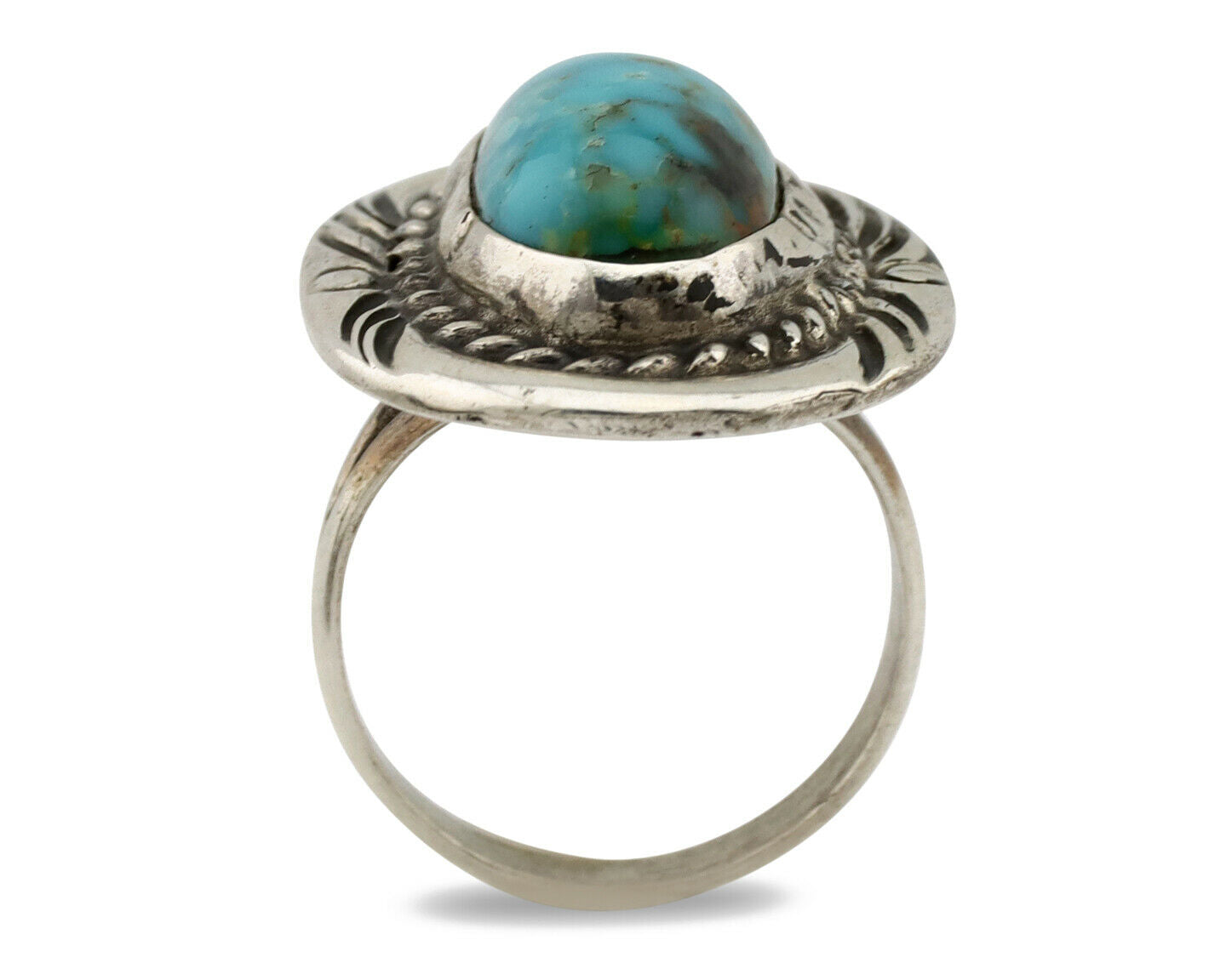 Navajo Ring .925 Silver Blue Gem Turquoise Native American Artist C.80's