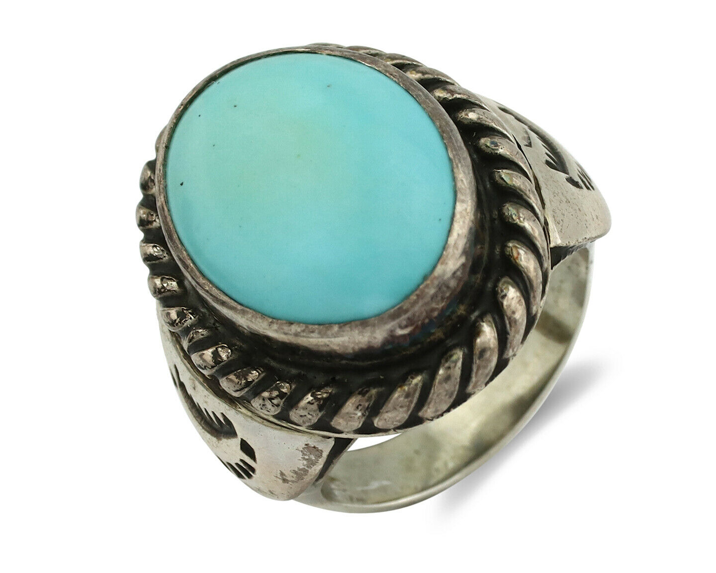 Navajo Ring .925 Silver Blue Turquoise Artist Signed Montoya C.80's