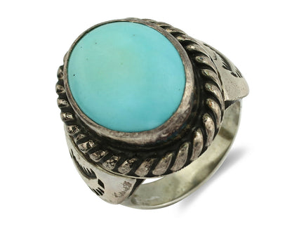 Navajo Ring .925 Silver Blue Turquoise Artist Signed Montoya C.80's