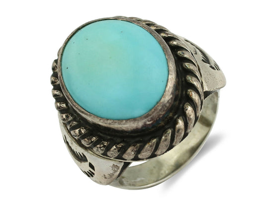 Navajo Ring .925 Silver Blue Turquoise Artist Signed Montoya C.80's