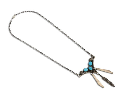 Navajo Necklace 925 Silver Sleeping Beauty Turquoise Native American C.80's