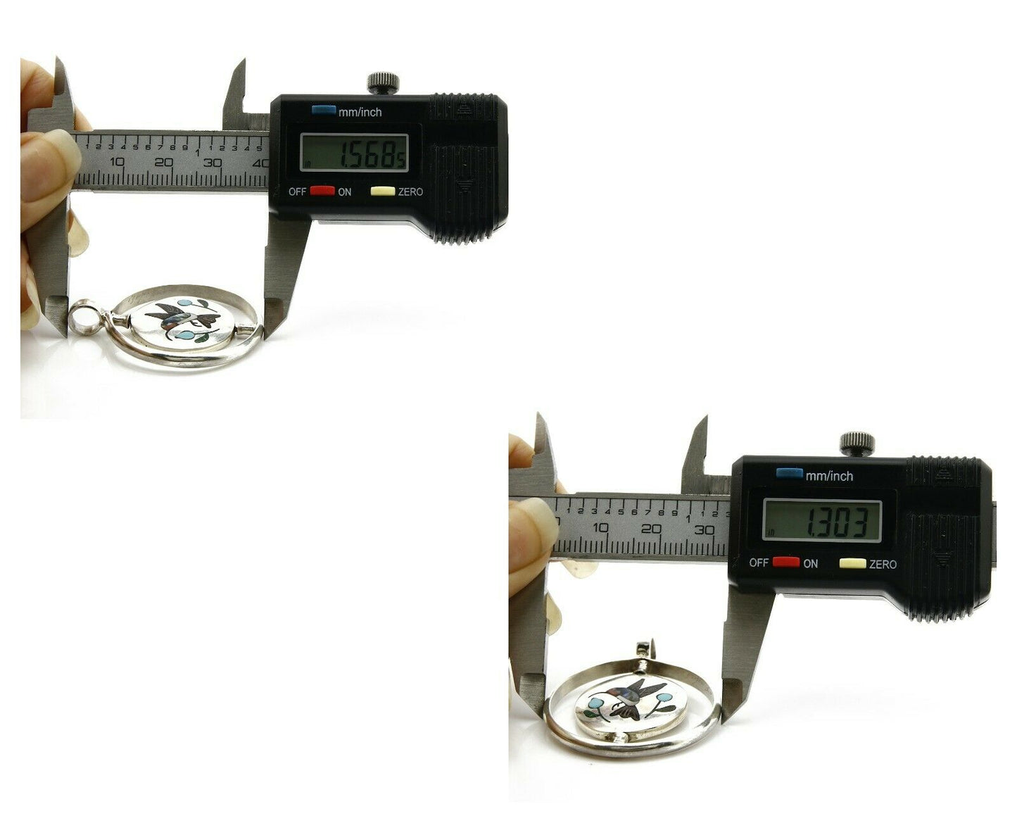 Navajo Bird Spinner Pendant .925 Silver Inlaid Gemstone Signed Baylor C.80's