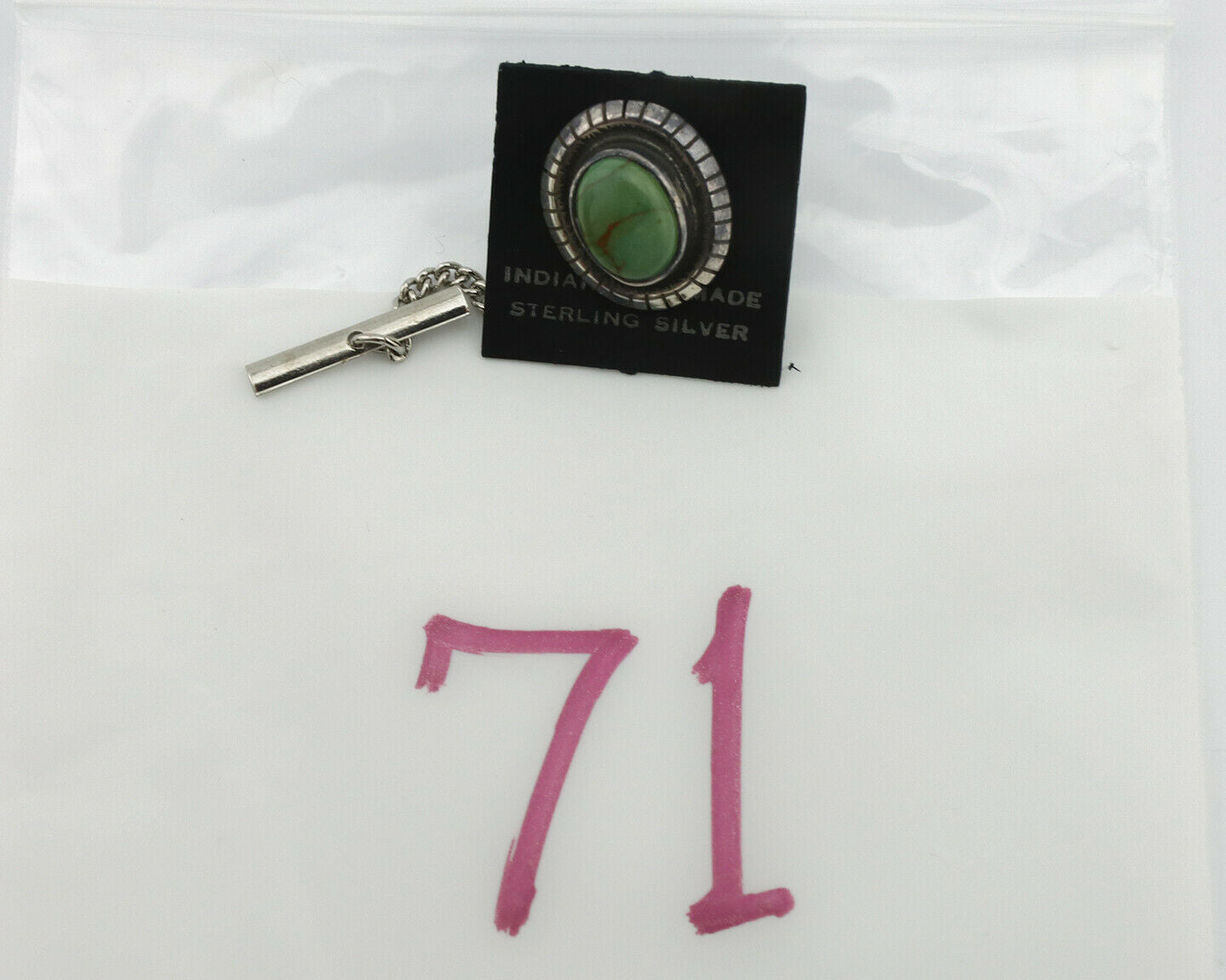 Navajo Tie Tack .925 Silver Manassas Turquoise Native American Artist C.80's