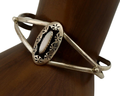 Women's Navajo Bracelet 925 Silver Pink Mussel Native American Artist Signed IJC