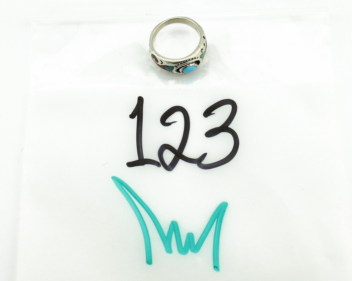 Navajo Handmade Ring 925 Silver Blue Turquoise & Coral Native American C.80's