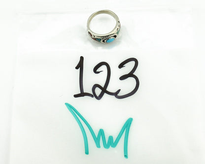Navajo Handmade Ring 925 Silver Blue Turquoise & Coral Native American C.80's