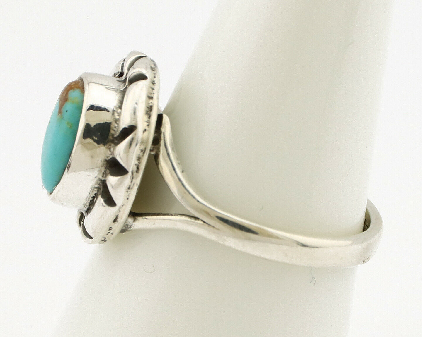Navajo Ring .925 Silver Kingman Turquoise Artist Signed Gecko C.90's