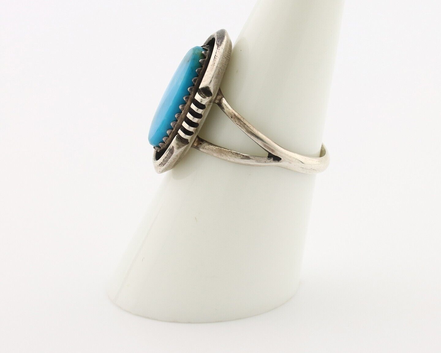 Navajo Ring 925 Silver Blue Gem Turquoise Native American Artist C.80's