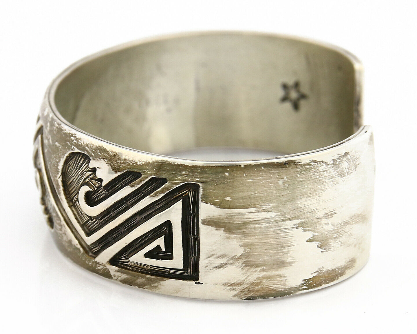 Navajo Bracelet .925 Silver Hand Stamped Overlay Signed Star C.80's