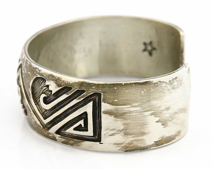Navajo Bracelet .925 Silver Hand Stamped Overlay Signed Star C.80's